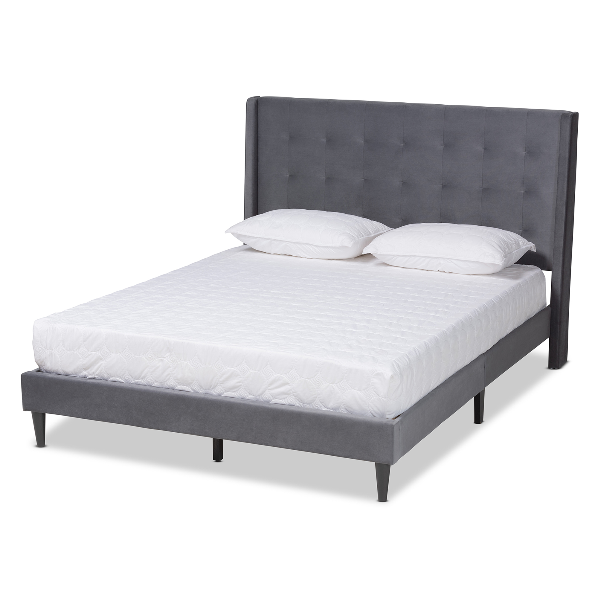 Baxton Studio Gothard Modern and Contemporary Grey Velvet Fabric Upholstered and Dark Brown Finished Wood King Size Platform Bed