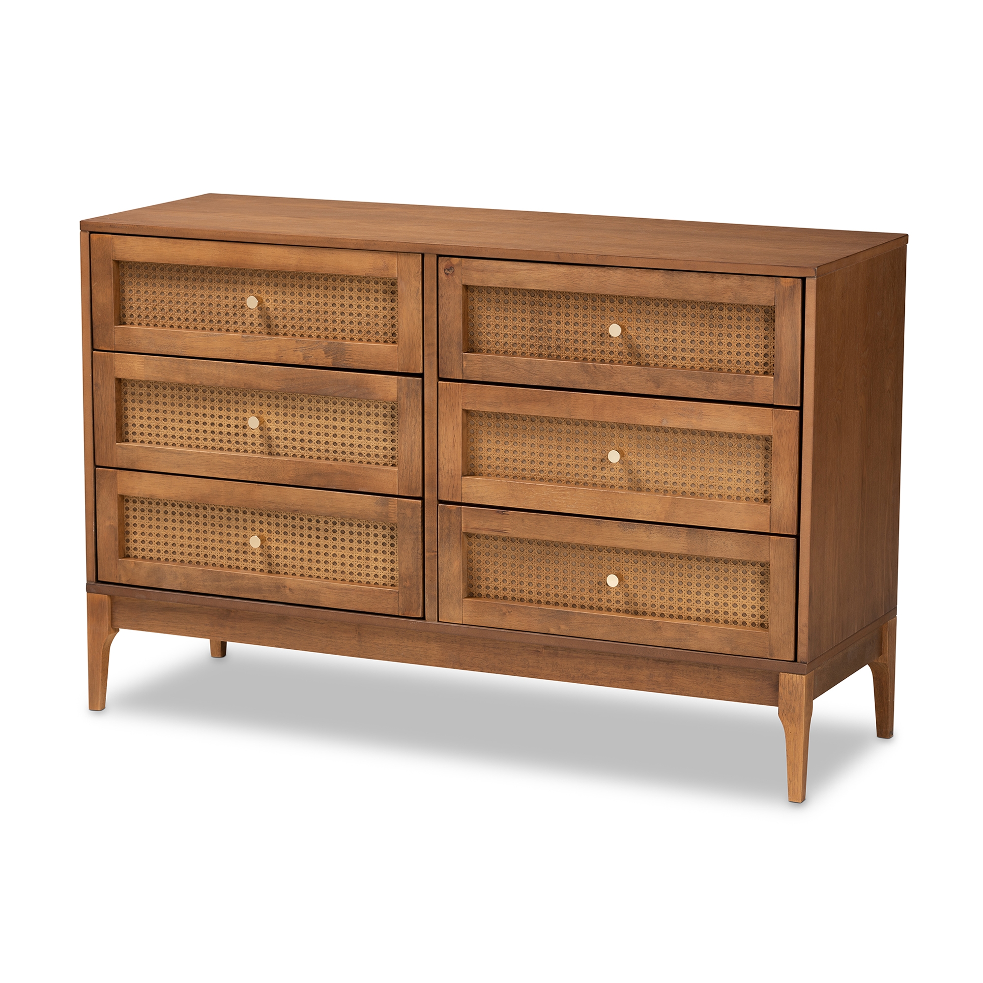 Baxton Studio Ramiel Mid-Century Modern Ash Walnut Finished Wood and Rattan 6-Drawer Dresser Baxton Studio Ramiel Mid-Century Modern Ash Walnut Finished Wood and Rattan 6-Drawer Dresser