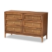 Baxton Studio Ramiel Mid-Century Modern Ash Walnut Finished Wood and Rattan 6-Drawer Dresser