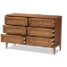 Baxton Studio Ramiel Mid-Century Modern Ash Walnut Finished Wood and Rattan 6-Drawer Dresser - BSOMG9005-Ash Walnut/Rattan-6DW-Dresser