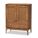 Baxton Studio Ramiel Mid-Century Modern Ash Walnut Finished Wood and Rattan 1-Drawer Sideboard