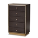Baxton Studio Arcelia Contemporary Glam and Luxe Two-Tone Dark Brown and Gold Finished Wood Queen Size 4-Piece Bedroom Set with Chest - BSOSEBED13032026-Modi Wenge/Gold-Queen-4PC N/C/D Set