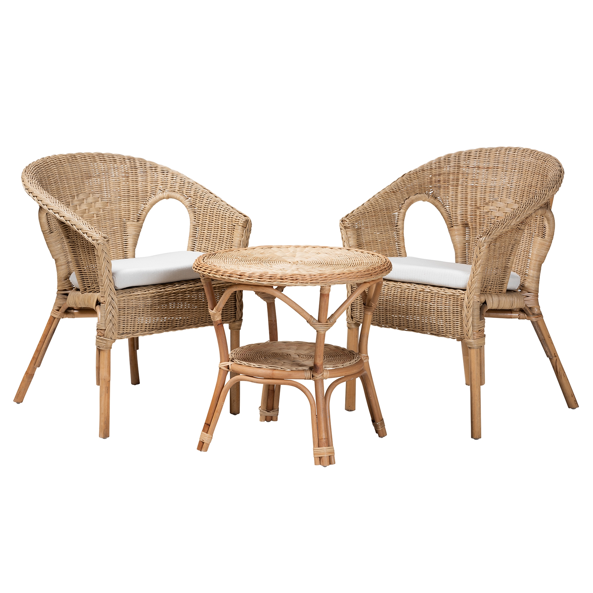 Baxton Studio Abbey Modern Bohemian Natural Brown Antique Rattan 3-Piece Living Room Set