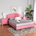 Baxton Studio Canterbury Contemporary Glam Pink Faux Leather Upholstered Queen Size 3-Piece Bedroom Set - BSOBBT6440-Queen-Pink-3PC Set