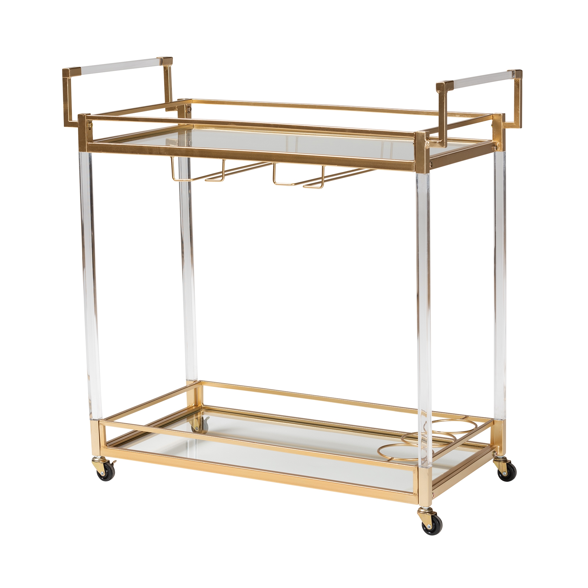 Baxton Studio Savannah Contemporary Glam and Luxe Gold Metal and Glass Wine Cart