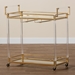 Baxton Studio Savannah Contemporary Glam and Luxe Gold Metal and Glass Wine Cart - BSOJY21A018-Gold-Cart