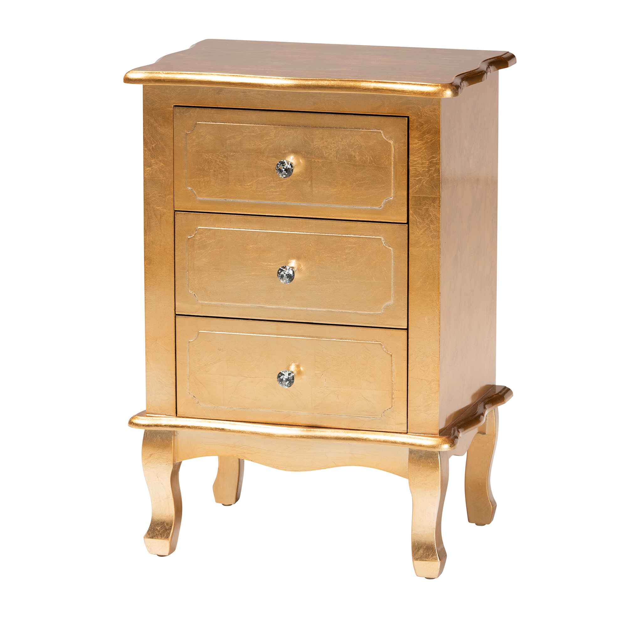 Baxton Studio Newton Classic and Traditional Gold Finished Wood 3-Drawer End Table