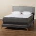 Baxton Studio Abberton Modern and Contemporary Grey Velvet and Gold Metal Queen Size Panel Bed - BSOAbberton-Grey Velvet-Queen