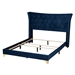 Baxton Studio Easton Contemporary Glam and Luxe Navy Blue Velvet and Gold Metal Queen Size Panel Bed - BSOEaston-Navy Blue Velvet-Queen