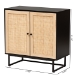Baxton Studio Declan Mid-Century Modern Espresso Brown Finished Wood and Natural Rattan 2-Door Storage Cabinet - BSOLCF20009-Rattan-Storage Cabinet