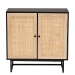 Baxton Studio Declan Mid-Century Modern Espresso Brown Finished Wood and Natural Rattan 2-Door Storage Cabinet - BSOLCF20009-Rattan-Storage Cabinet