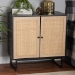 Baxton Studio Declan Mid-Century Modern Espresso Brown Finished Wood and Natural Rattan 2-Door Storage Cabinet - BSOLCF20009-Rattan-Storage Cabinet