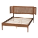 Baxton Studio Eridian Mid-Century Modern Walnut Brown Finished Wood and Natural Rattan Queen Size Platform Bed - BSOMG0070-Walnut Rattan-Queen