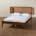Baxton Studio Eridian Mid-Century Modern Walnut Brown Finished Wood and Natural Rattan Queen Size Platform Bed - BSOMG0070-Walnut Rattan-Queen