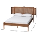 Baxton Studio Eridian Mid-Century Modern Walnut Brown Finished Wood and Natural Rattan Queen Size Platform Bed - BSOMG0070-Walnut Rattan-Queen