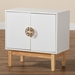 Baxton Studio Kamana Modern and Contemporary Two-Tone White and Oak Brown Finished Wood and Gold Metal 2-Door Storage Cabinet - BSOLC21020903-White-Cabinet