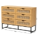 Baxton Studio Sawyer Mid-Century Modern Industrial Oak Brown Finished Wood and Black Metal 6-Drawer Storage Cabinet with Natural Rattan - BSOLCF20220221-Oak Brown-6DW-Cabinet