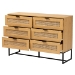 Baxton Studio Sawyer Mid-Century Modern Industrial Oak Brown Finished Wood and Black Metal 6-Drawer Storage Cabinet with Natural Rattan - BSOLCF20220221-Oak Brown-6DW-Cabinet