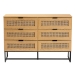 Baxton Studio Sawyer Mid-Century Modern Industrial Oak Brown Finished Wood and Black Metal 6-Drawer Storage Cabinet with Natural Rattan - BSOLCF20220221-Oak Brown-6DW-Cabinet