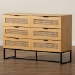 Baxton Studio Sawyer Mid-Century Modern Industrial Oak Brown Finished Wood and Black Metal 6-Drawer Storage Cabinet with Natural Rattan - BSOLCF20220221-Oak Brown-6DW-Cabinet