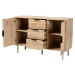 Baxton Studio Harrison Mid-Century Modern Natural Brown Finished Wood and Natural Rattan 3-Drawer Sideboard - BSOSR191635-Cabinet