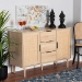 Baxton Studio Harrison Mid-Century Modern Natural Brown Finished Wood and Natural Rattan 3-Drawer Sideboard - BSOSR191635-Cabinet
