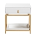 Baxton Studio Melosa Modern Glam and Luxe White Finished Wood and Gold Metal 1-Drawer End Table - BSOJY21B009-White/Gold-ET