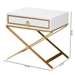 Baxton Studio Lilibet Modern Glam and Luxe White Finished Wood and Gold Metal 1-Drawer End Table - BSOJY21B017-White/Gold-ET
