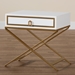 Baxton Studio Lilibet Modern Glam and Luxe White Finished Wood and Gold Metal 1-Drawer End Table - BSOJY21B017-White/Gold-ET