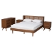 Baxton Studio Rina Mid-Century Modern Ash Walnut Finished Wood 4-Piece King Size Bedroom Set with Synthetic Rattan