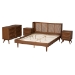 Baxton Studio Rina Mid-Century Modern Ash Walnut Finished Wood 4-Piece King Size Bedroom Set with Synthetic Rattan - BSOMG97151-Ash Walnut-King-4PC Set