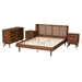 Baxton Studio Rina Mid-Century Modern Ash Walnut Finished Wood 4-Piece Queen Size Bedroom Set with Synthetic Rattan - BSOMG97151-Ash Walnut-Queen-4PC Set