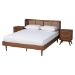 Baxton Studio Rina Mid-Century Modern Ash Walnut Finished Wood 3-Piece Queen Size Bedroom Set with Synthetic Rattan