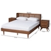 Baxton Studio Rina Mid-Century Modern Ash Walnut Finished Wood 3-Piece Queen Size Bedroom Set with Synthetic Rattan - BSOMG97151-Ash Walnut-Queen-3PC Set