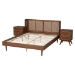 Baxton Studio Rina Mid-Century Modern Ash Walnut Finished Wood 3-Piece Queen Size Bedroom Set with Synthetic Rattan - BSOMG97151-Ash Walnut-Queen-3PC Set