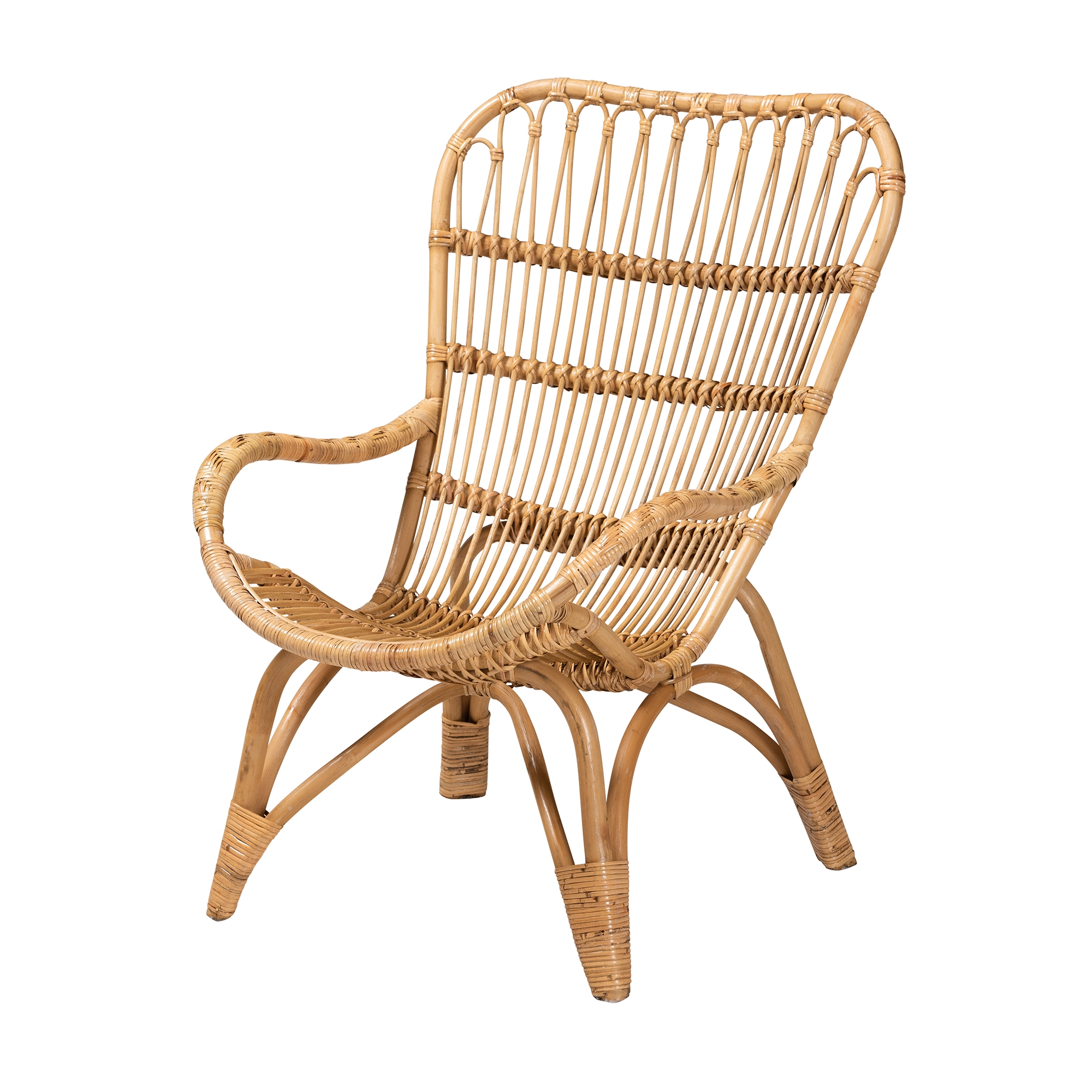 Baxton Studio Earvin Modern Bohemian Natural Brown Rattan Armchair