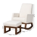 Baxton Studio Yashiya Mid-Century Modern Off-White Boucle Upholstered and Walnut Brown Finished Wood 2-Piece Rocking Chair and Ottoman Set - BSOBBT5199-Cream/Walnut Set