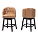 Baxton Studio Theron Mid-Century Transitional Tan Faux Leather and Espresso Brown Finished Wood 2-Piece Swivel Counter Stool Set - BSOBBT5210C-Tan/Dark Brown-CS