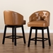 Baxton Studio Theron Mid-Century Transitional Tan Faux Leather and Espresso Brown Finished Wood 2-Piece Swivel Counter Stool Set - BSOBBT5210C-Tan/Dark Brown-CS