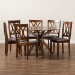 Baxton Studio Maya Modern Grey Fabric and Walnut Brown Finished Wood 7-Piece Dining Set - BSOMaya-Grey/Walnut-7PC Dining Set