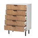 Baxton Studio Karima Mid-Century Modern Two-Tone White and Natural Brown Finished Wood and Black Metal 5-Drawer Storage Cabinet - BSOLCF20158-White/Tan-5DW-Cabinet