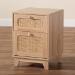 Baxton Studio Elsbeth Mid-Century Modern Light Brown Finished Wood and Natural Rattan 1-Drawer End Table - BSOLC22040701-Rattan-ET