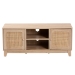 Baxton Studio Elsbeth Mid-Century Modern Light Brown Finished Wood and Natural Rattan 2-Door TV Stand - BSOLC22040702-Rattan-TV Stand