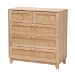 Baxton Studio Elsbeth Mid-Century Modern Oak Brown Finished Wood and Natural Rattan 5-Drawer Storage Cabinet