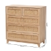 Baxton Studio Elsbeth Mid-Century Modern Oak Brown Finished Wood and Natural Rattan 5-Drawer Storage Cabinet - BSOLC22040704-Rattan-5DW Cabinet