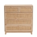 Baxton Studio Elsbeth Mid-Century Modern Oak Brown Finished Wood and Natural Rattan 5-Drawer Storage Cabinet - BSOLC22040704-Rattan-5DW Cabinet