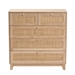 Baxton Studio Elsbeth Mid-Century Modern Oak Brown Finished Wood and Natural Rattan 5-Drawer Storage Cabinet - BSOLC22040704-Rattan-5DW Cabinet