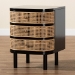 bali & pari Nabila Modern Bohemian Black Bayur Wood and Natural Rattan 3-Drawer End Table Nightstand - BSOCMO4-End Table