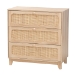 Baxton Studio Elsbeth Japandi Oak Brown Finished Wood and Natural Rattan 3-Drawer Storage Cabinet