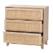 Baxton Studio Elsbeth Japandi Oak Brown Finished Wood and Natural Rattan 3-Drawer Storage Cabinet - BSOLC22040703-Rattan-3DW Cabinet